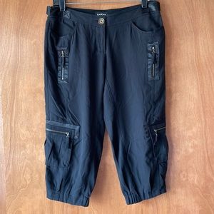Bebe 100% silk black cargo capris pants NWOT